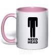 Mug with a colored handle NEED HEAD light-pink фото