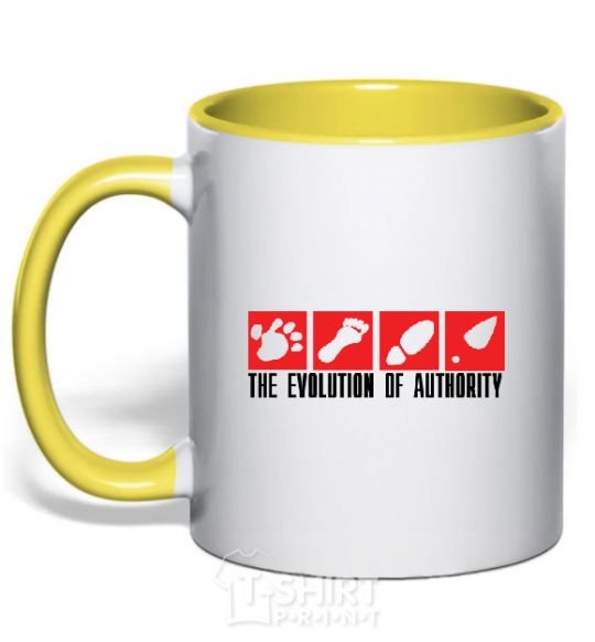 Mug with a colored handle The evolution of authority yellow фото