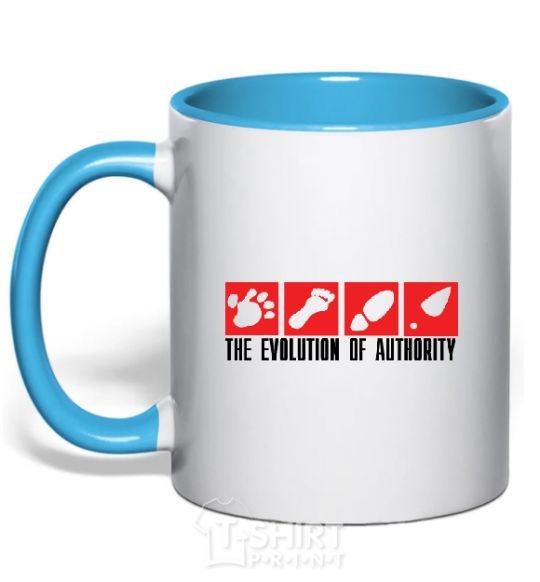 Mug with a colored handle The evolution of authority sky-blue фото