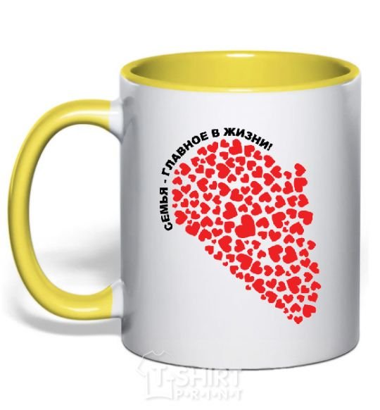 Mug with a colored handle FAMILY IS THE MOST IMPORTANT THING IN LIFE! Part 2 yellow фото