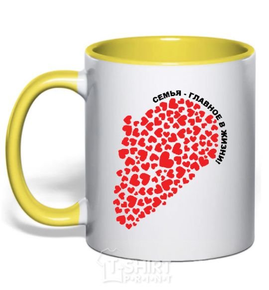 Mug with a colored handle FAMILY IS THE MOST IMPORTANT THING IN LIFE! Part 1 yellow фото