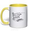Mug with a colored handle STAY HERE I LOVE YOU yellow фото