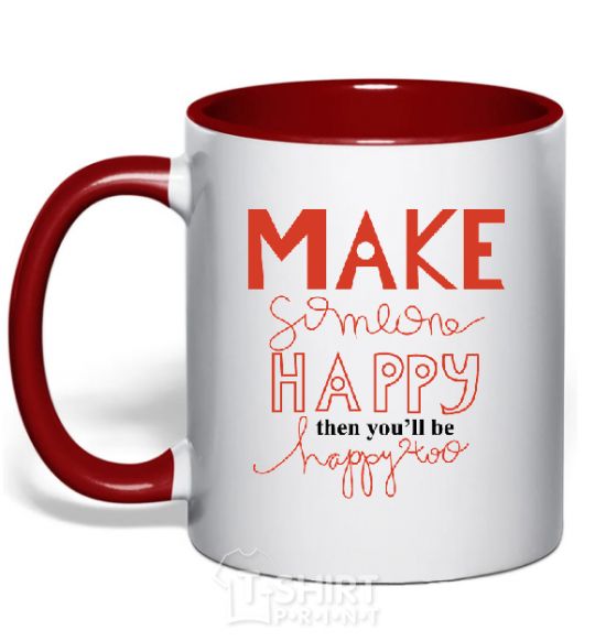 Mug with a colored handle MAKE SOMEONE HAPPY red фото
