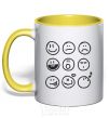 Mug with a colored handle SMILES yellow фото