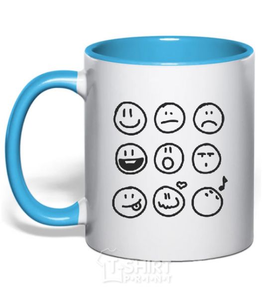 Mug with a colored handle SMILES sky-blue фото
