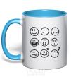 Mug with a colored handle SMILES sky-blue фото