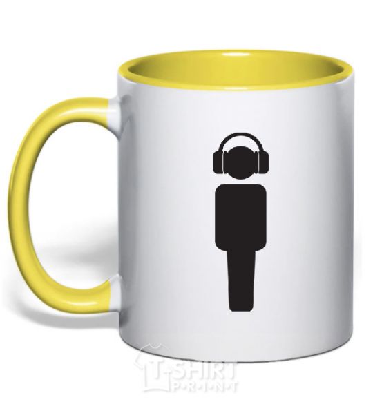 Mug with a colored handle DJ in headphones yellow фото