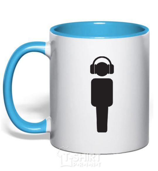 Mug with a colored handle DJ in headphones sky-blue фото