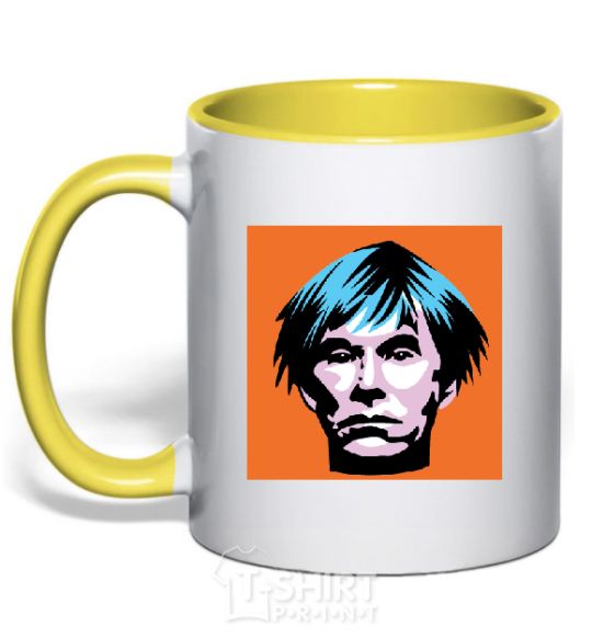 Mug with a colored handle . Andy Warhol yellow фото