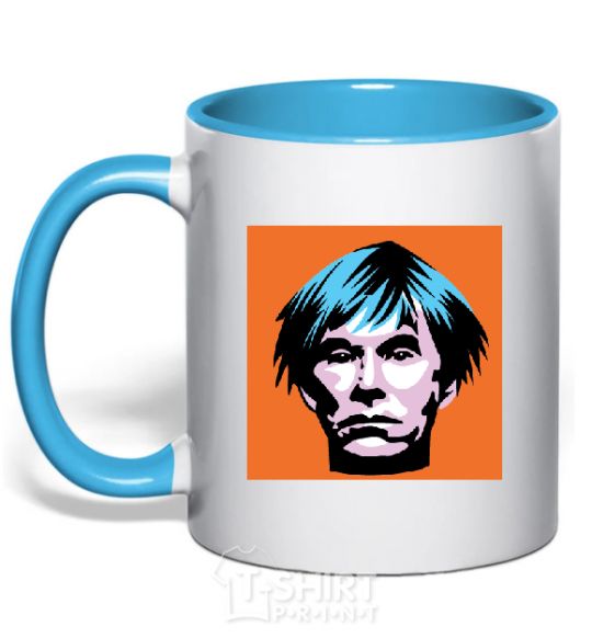 Mug with a colored handle . Andy Warhol sky-blue фото