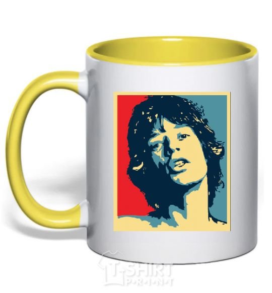 Mug with a colored handle MICK JAGGER yellow фото