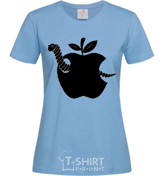 Women's T-shirt WORM IN APPLE sky-blue фото