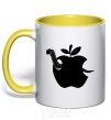 Mug with a colored handle WORM IN APPLE yellow фото