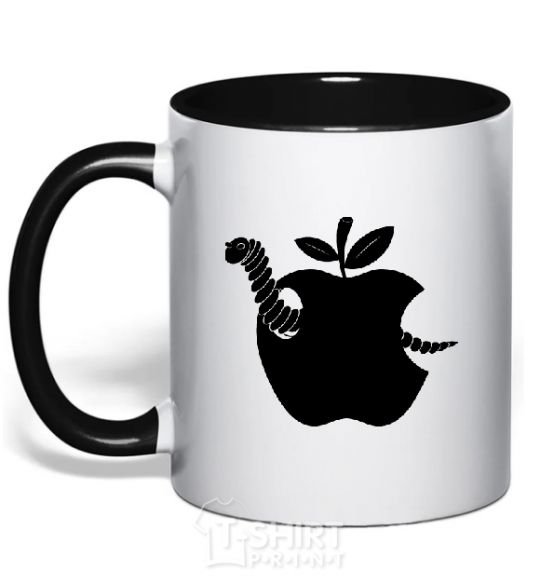 Mug with a colored handle WORM IN APPLE black фото
