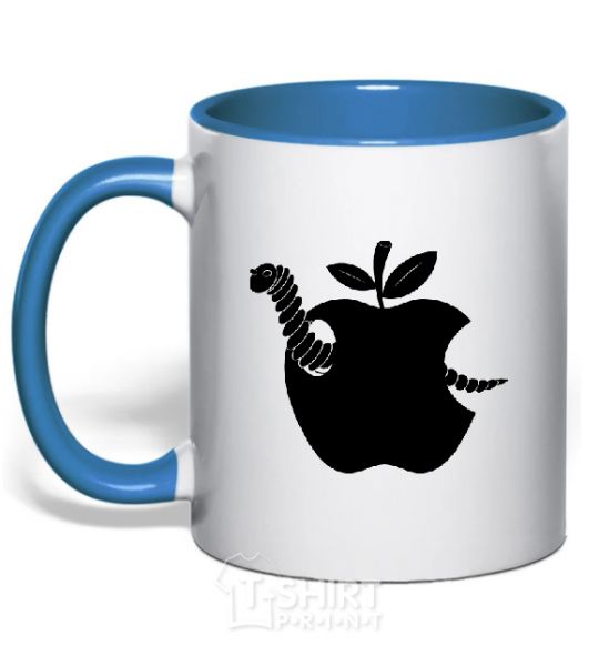 Mug with a colored handle WORM IN APPLE royal-blue фото