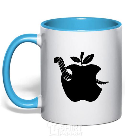 Mug with a colored handle WORM IN APPLE sky-blue фото