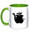 Mug with a colored handle WORM IN APPLE kelly-green фото