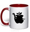 Mug with a colored handle WORM IN APPLE red фото