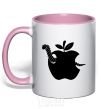 Mug with a colored handle WORM IN APPLE light-pink фото