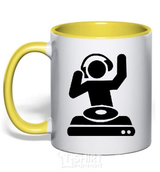 Mug with a colored handle DJ PLAYING yellow фото