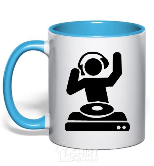 Mug with a colored handle DJ PLAYING sky-blue фото