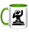 Mug with a colored handle DJ PLAYING kelly-green фото