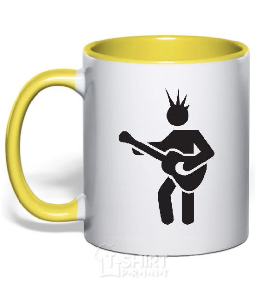 Mug with a colored handle GUITAR-MAN yellow фото