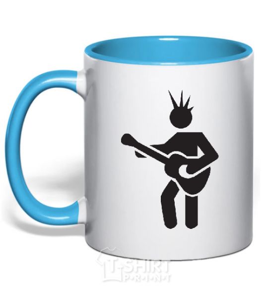 Mug with a colored handle GUITAR-MAN sky-blue фото