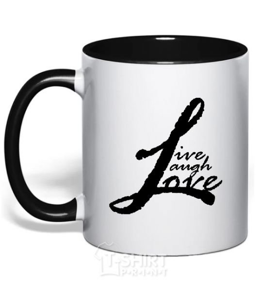 Mug with a colored handle LIVE LOVE LAUGH black фото