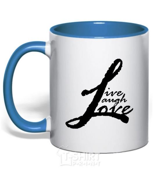 Mug with a colored handle LIVE LOVE LAUGH royal-blue фото