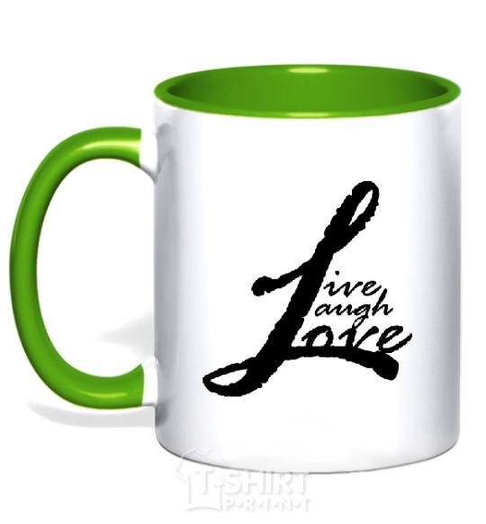 Mug with a colored handle LIVE LOVE LAUGH kelly-green фото