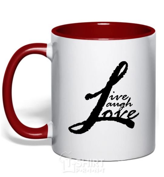 Mug with a colored handle LIVE LOVE LAUGH red фото