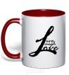 Mug with a colored handle LIVE LOVE LAUGH red фото