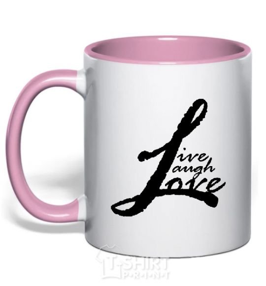 Mug with a colored handle LIVE LOVE LAUGH light-pink фото