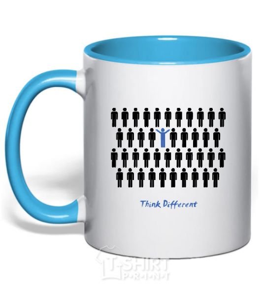 Mug with a colored handle THINK DFFERENT sky-blue фото
