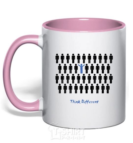 Mug with a colored handle THINK DFFERENT light-pink фото
