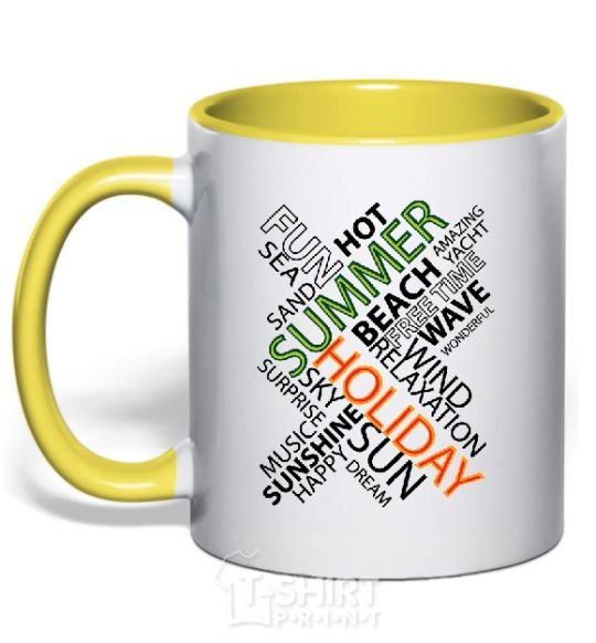 Mug with a colored handle SUMMER yellow фото