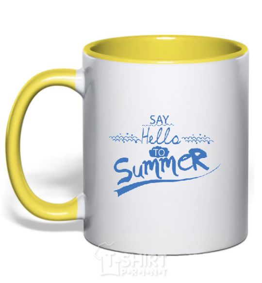 Mug with a colored handle SAY HELLO TO SUMMER yellow фото