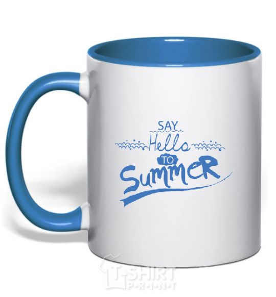 Mug with a colored handle SAY HELLO TO SUMMER royal-blue фото