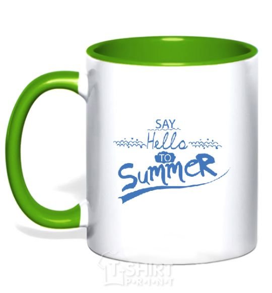 Mug with a colored handle SAY HELLO TO SUMMER kelly-green фото