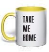 Mug with a colored handle TAKE ME HOME yellow фото