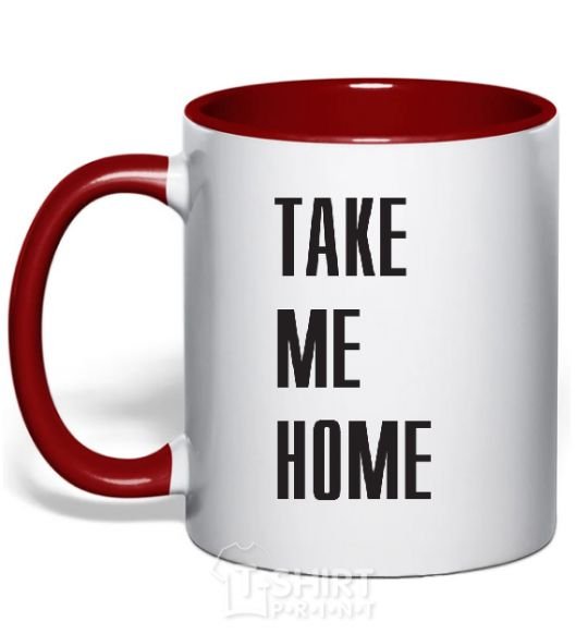 Mug with a colored handle TAKE ME HOME red фото