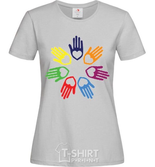 Women's T-shirt COLORFUL HANDS grey фото