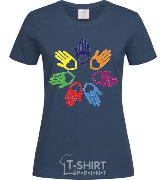 Women's T-shirt COLORFUL HANDS navy-blue фото