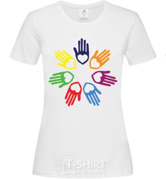 Women's T-shirt COLORFUL HANDS White фото