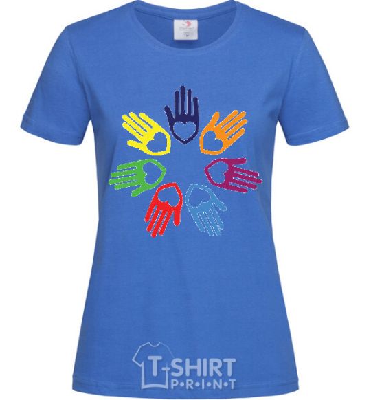 Women's T-shirt COLORFUL HANDS royal-blue фото