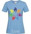 Women's T-shirt COLORFUL HANDS sky-blue фото