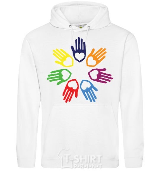 Men`s hoodie COLORFUL HANDS White фото
