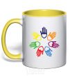 Mug with a colored handle COLORFUL HANDS yellow фото