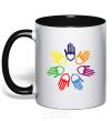 Mug with a colored handle COLORFUL HANDS black фото